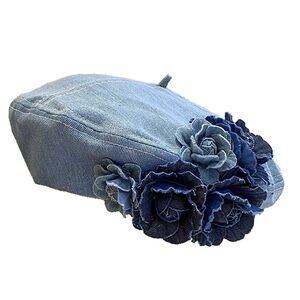 6738 Denim Flower Beret Hat Painter For Women French Artist Casual